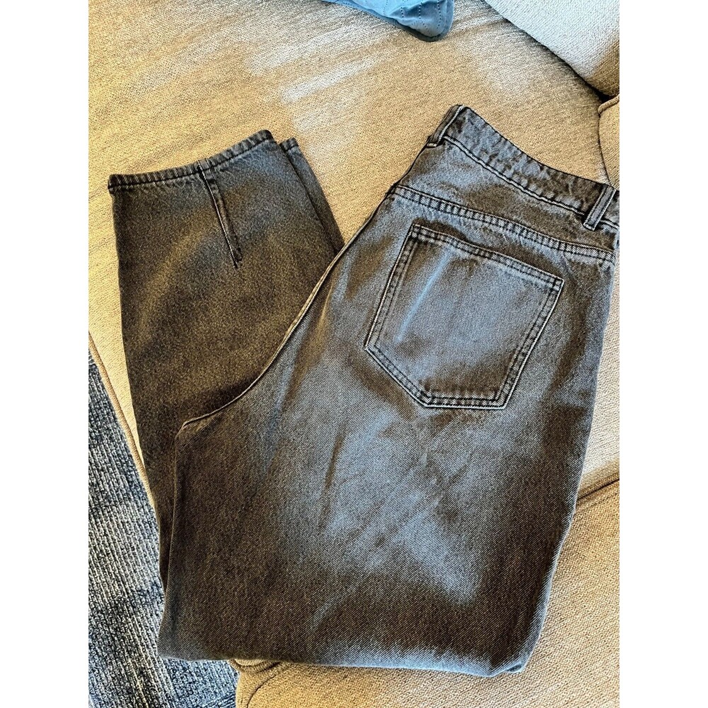 H&M Womens Gray Acid Wash High-Rise Baggy Tapered Barrel Jeans Size 12
